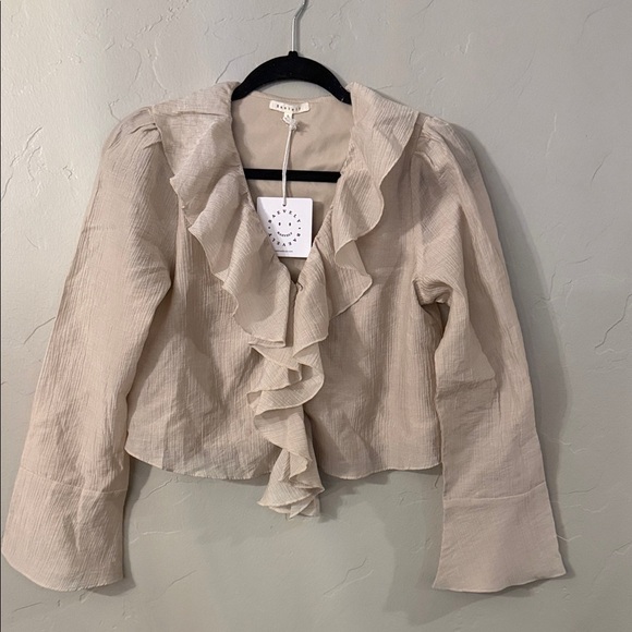 Baevely Tops - BaeVely Ruffled Beige Blouse- Size Small